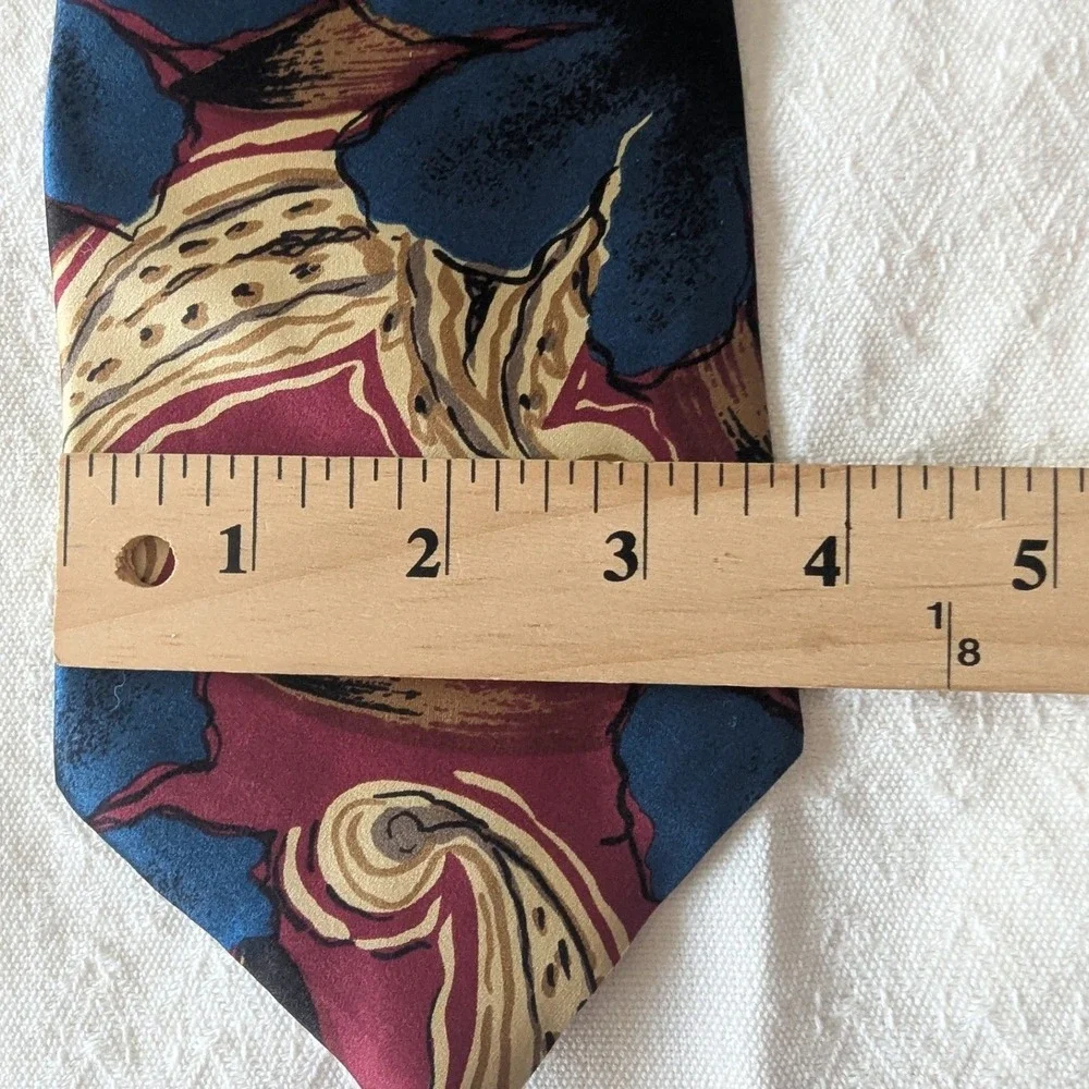 Vtg 90s Oscar de la Renta Mens Necktie Burgundy Blue Abstract Silk Designer‎ USA